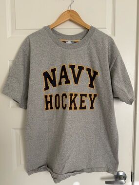 Vintage Navy Hockey Shirt Mens XL Naval Academy Midshipman NCAA 90s Tee USA Gray
